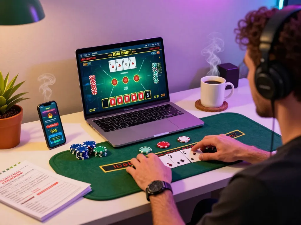 Engaging in a Sun Win online blackjack game while tracking strategy notes to enhance gaming experience