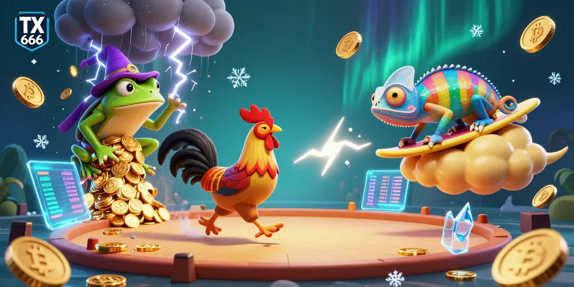 Experience the thrill of TX 666 cockfighting with vibrant characters and golden coins raining down.