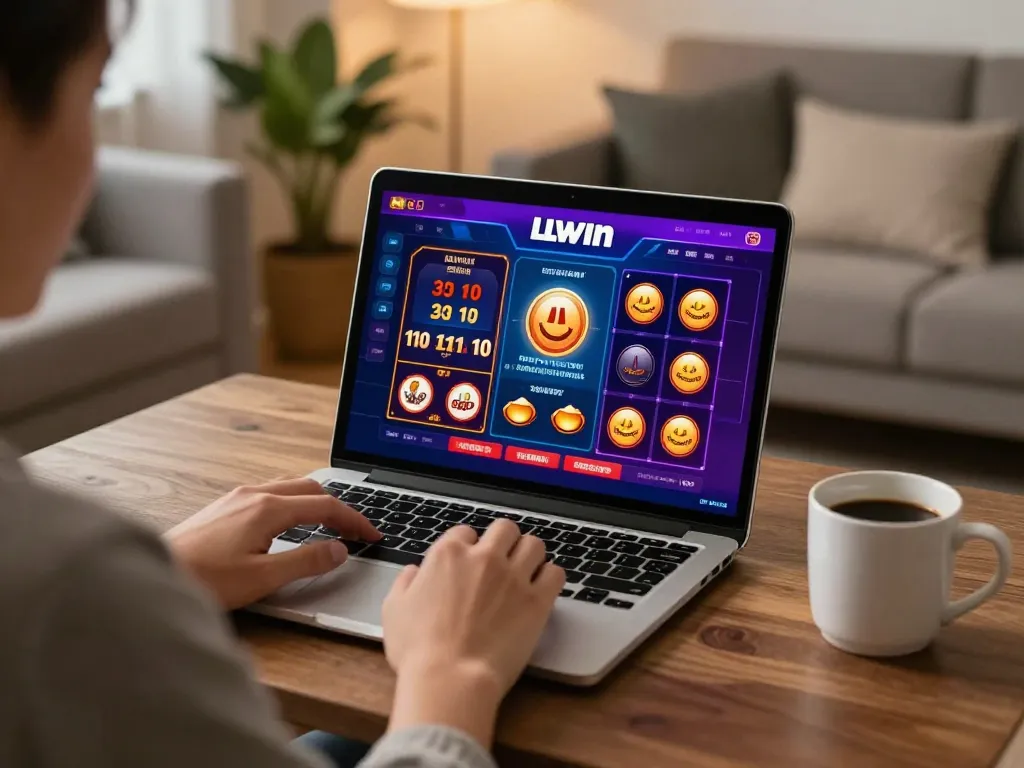 Engaging in online gambling with LLWIN Download on a laptop in a cozy home environment