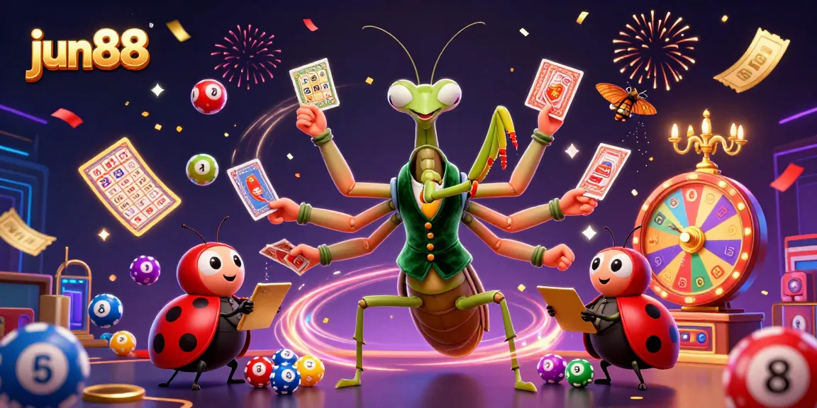 Experience excitement with jun88 in a vibrant 3D online casino scene featuring lively gambling elements.