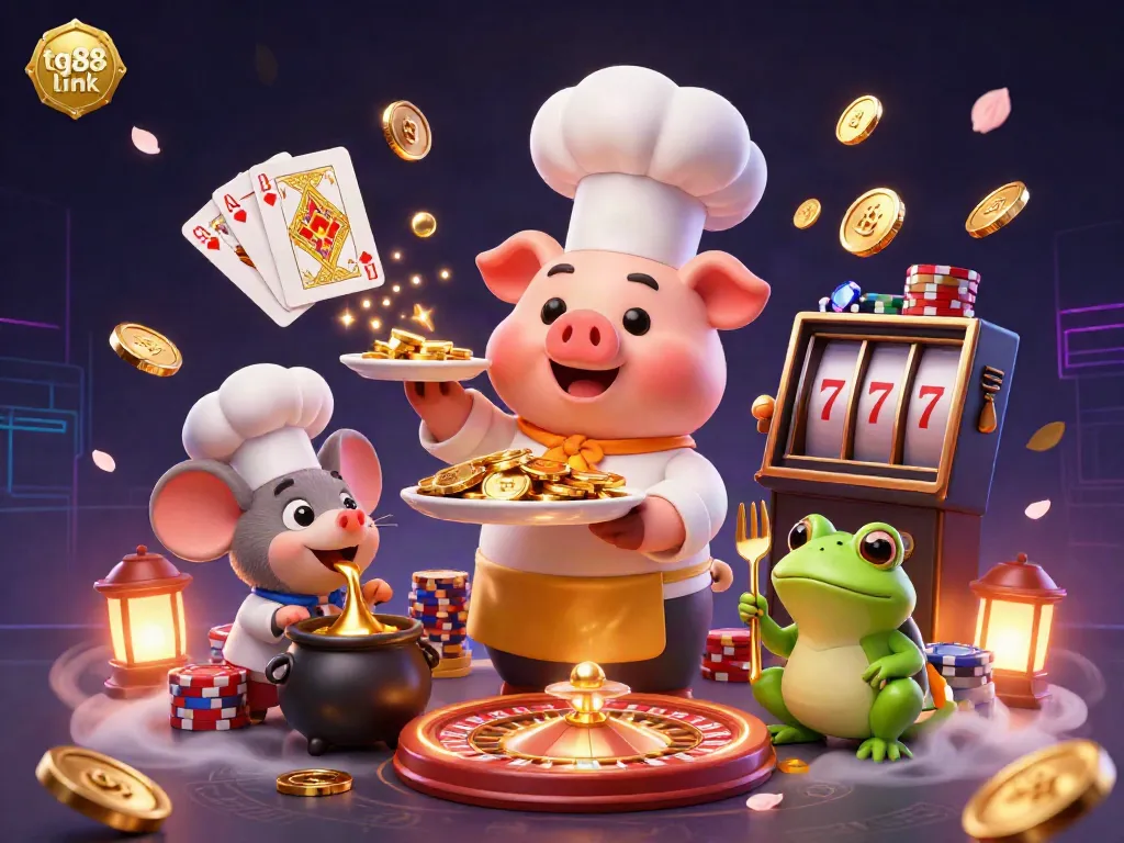 Experience thrilling wins with tg88 link while enjoying a vibrant gaming scene featuring gold coins and characters.