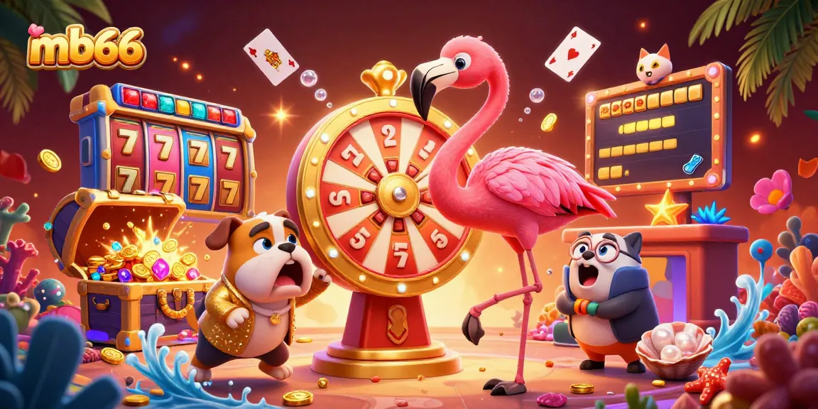Engage with mb66's dynamic casino experience showcased through vibrant characters and gaming elements.