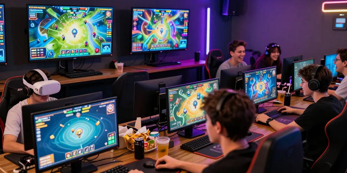 Gamers enjoying the rikvip online card games in a vibrant gaming lounge.