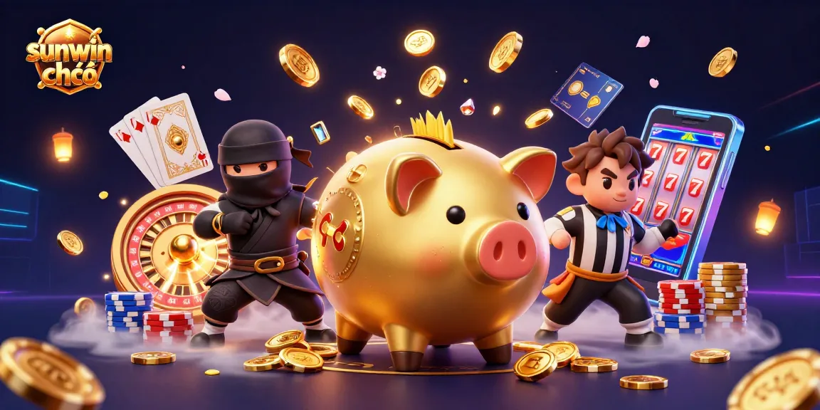 Experience excitement with sunwin chính chủ as a golden piggy bank sumo wrestler stirs up dazzling casino action!