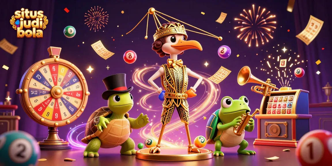 Engage in situs judi bola with a lively 3D casino scene featuring animated characters and games.