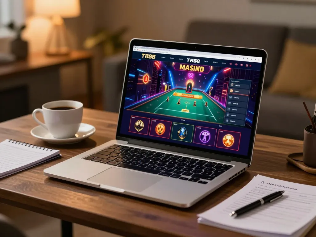 Experience strategy and fun with TR88 online casino gaming interface displayed on laptop.