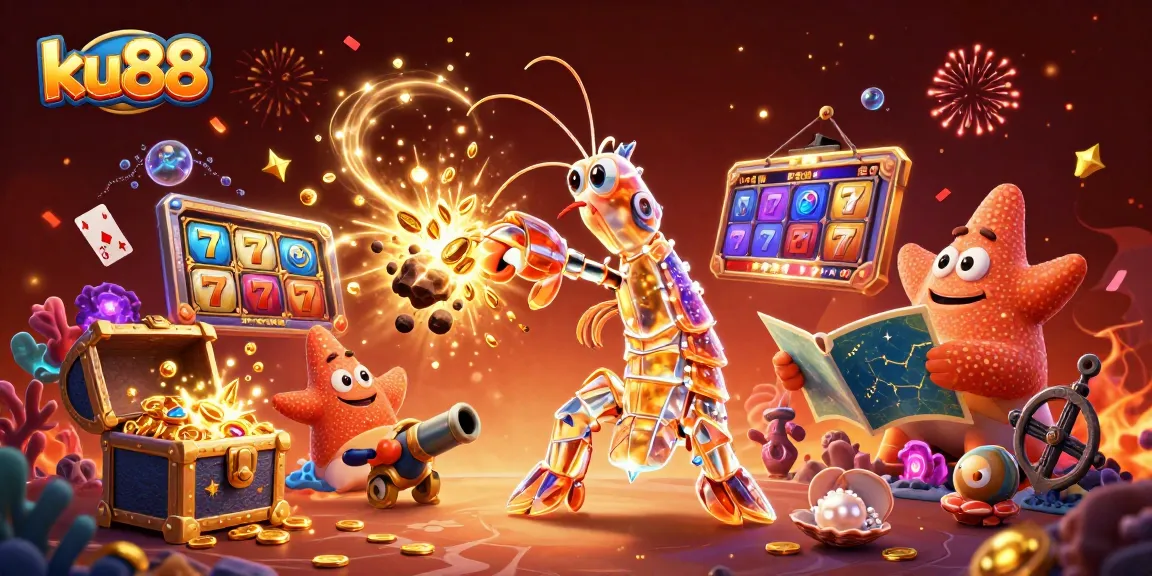 ku88 showcases a galactic samurai mantis shrimp in a vibrant, action-packed casino scene, enhancing player excitement.