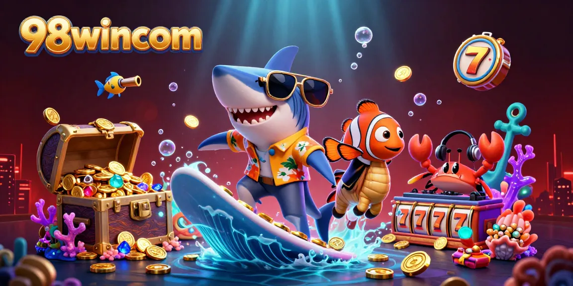 Experience winning strategies with 98wincom featuring a vibrant casino scene with colorful characters.