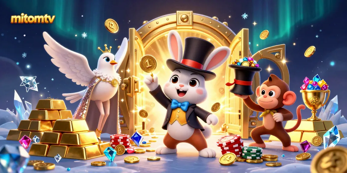 Engage with mitomtv's thrilling 3D casino scene filled with vibrant characters and dynamic gaming elements.