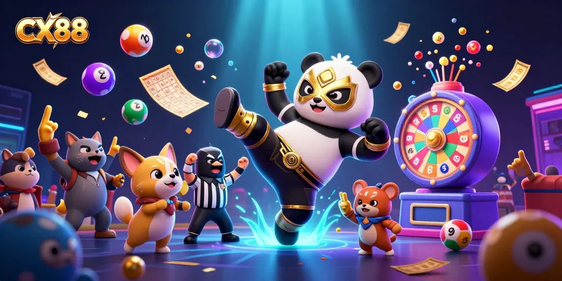 Experience the excitement of CX88 with vibrant lottery balls and animated characters in action as they celebrate wins.
