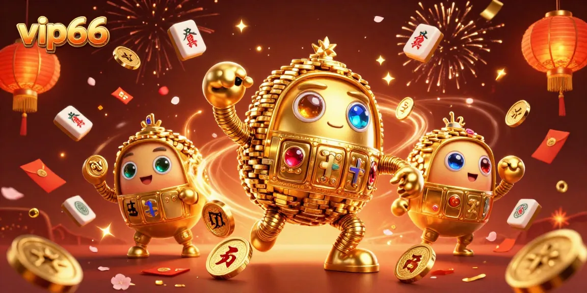 Experience vip66's vibrant casino ambiance with a golden golem and festive elements.