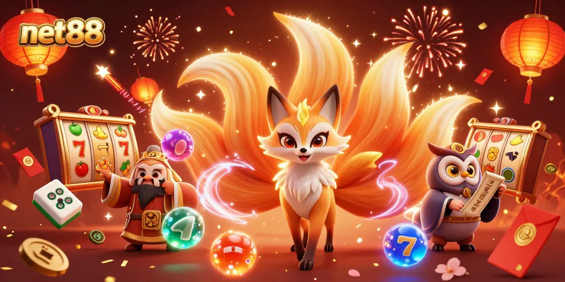 Experience the vibrant net88 slots universe with an enchanted nine-tailed fox and celebrated casino elements.