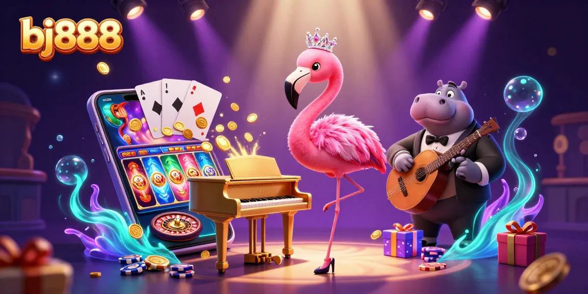 Experience the vibrant gaming atmosphere at bj888 with colorful slot games and dynamic casino elements.