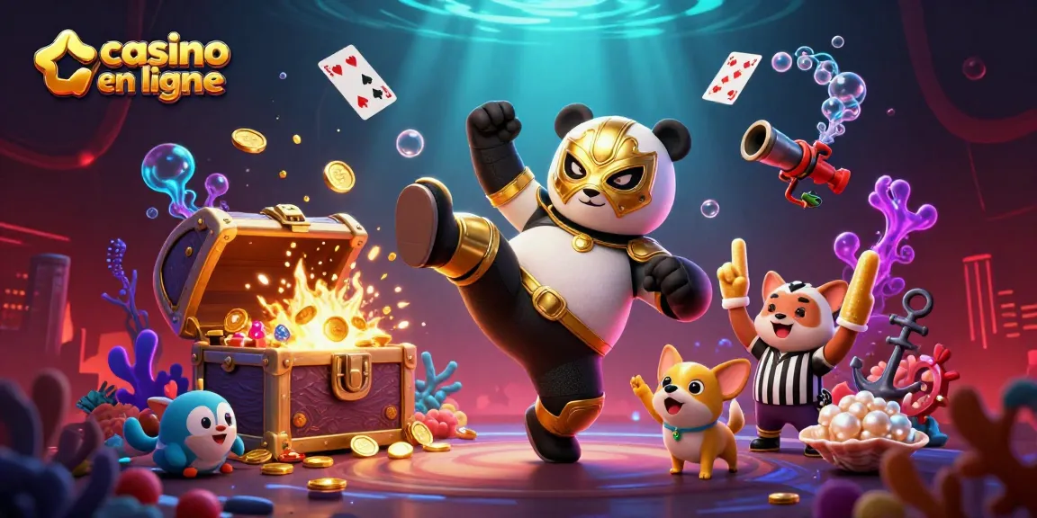 Jouez à casino en ligne avec le panda lutteur dans une scène dynamique pleine d'énergie.
