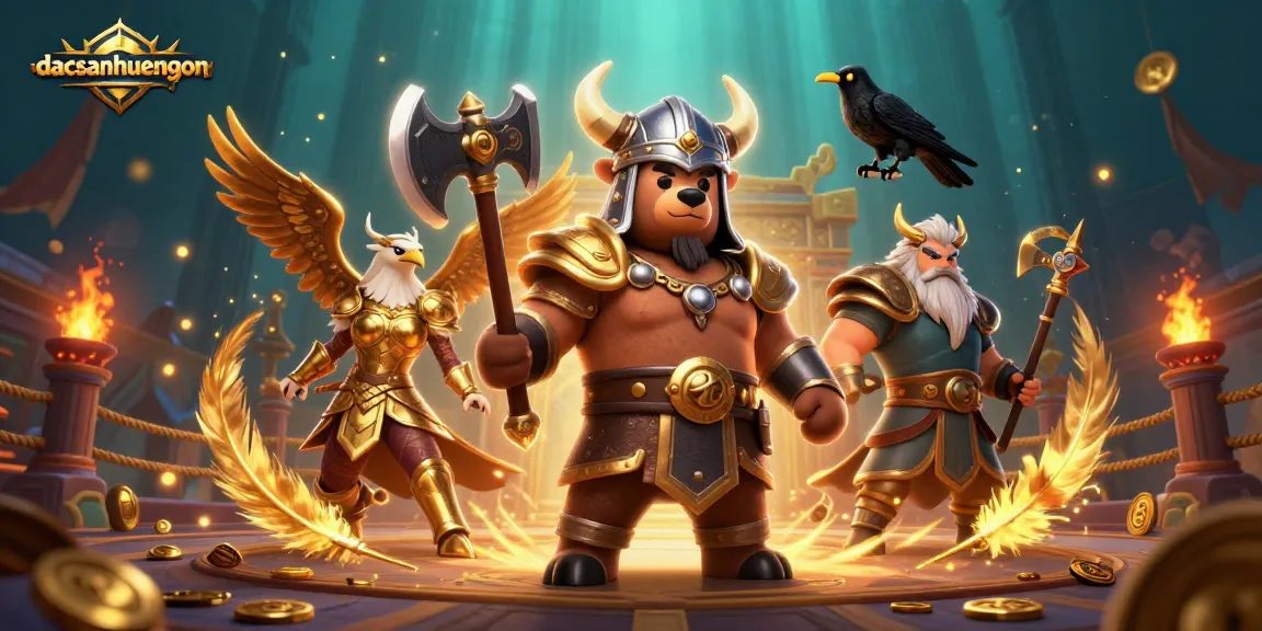Experience dacsanhuengon in a vibrant 3D casino scene with extraordinary characters and dynamic game elements.