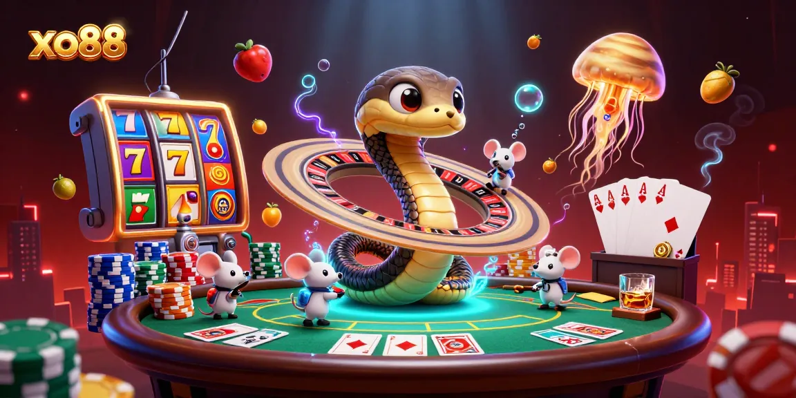 Experience thrilling action at xo88 with a vibrant 3D casino scene showcasing slot reels and lively characters.