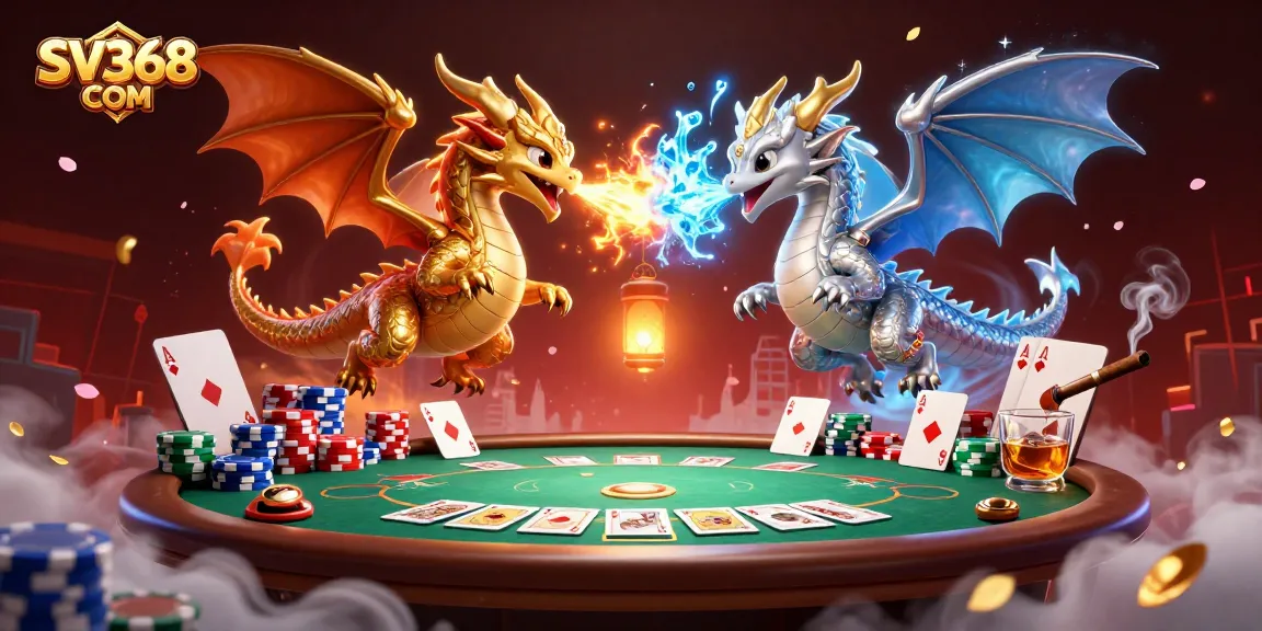 Engage in the thrilling world of SV368 COM with bold dragons and dynamic poker elements in action.