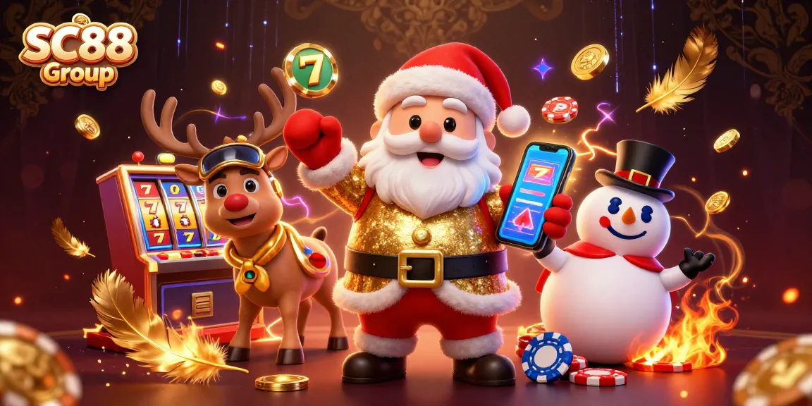 Experience thrilling slots with SC88 Group featuring Santa Claus and casino-themed elements.
