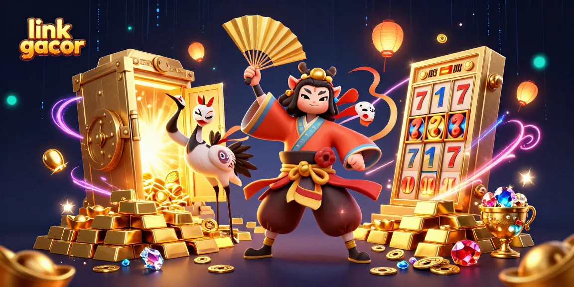 Spinning the reels with link gacor, experience vibrant winnings and treasures in a stunning casino-themed 3D scene.