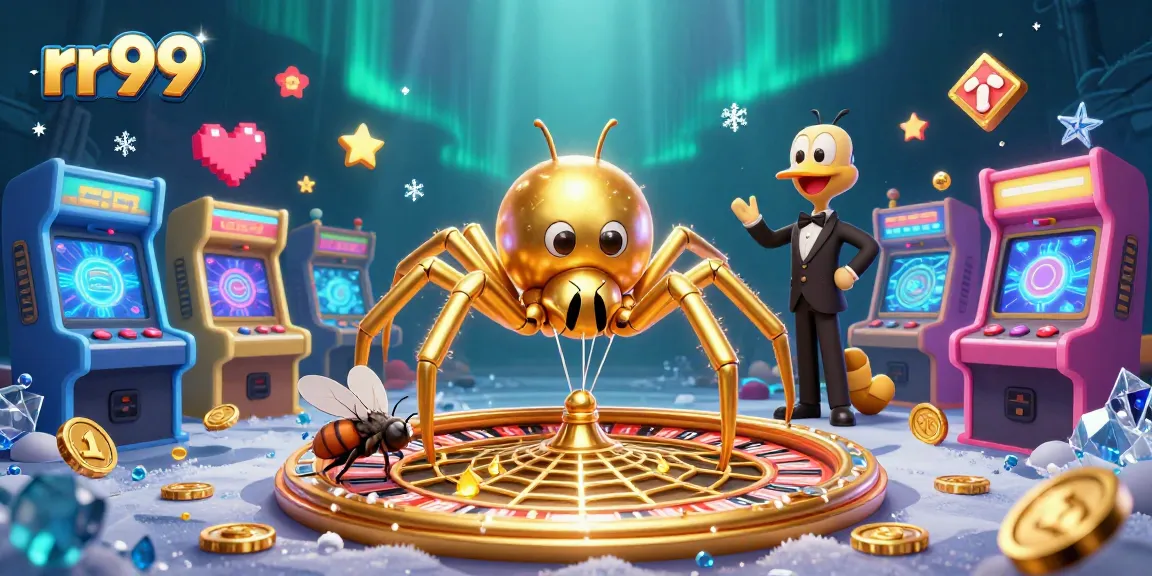 Bet the rr99 roulette wheel with a golden spider and dynamic 3D arcade elements.
