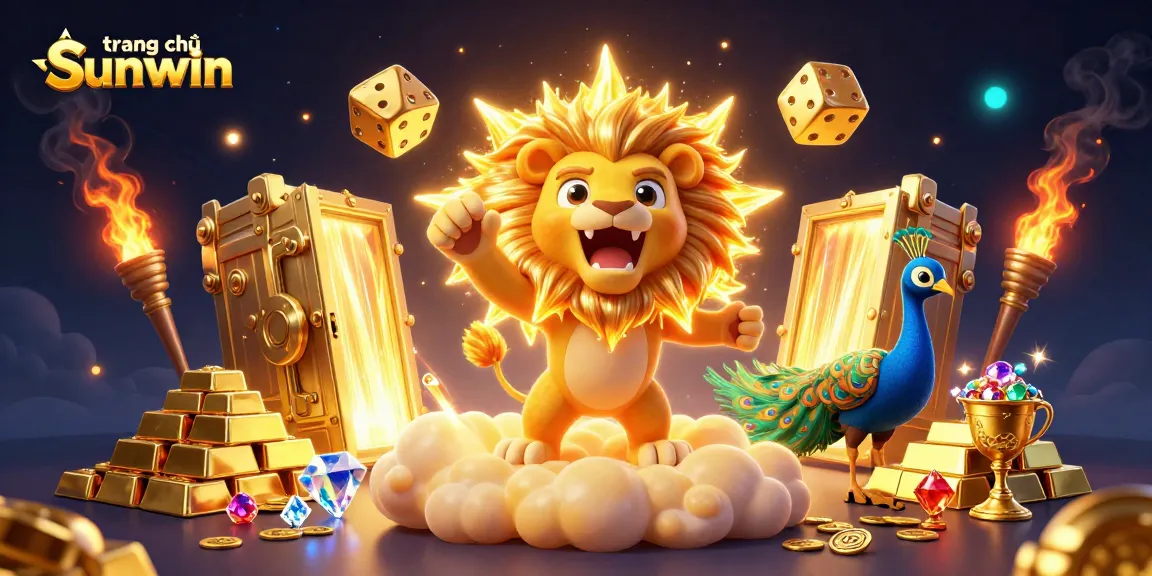 Experience excitement with trang chủ sunwin; a vivid casino illustration featuring a roaring sun lion and golden elements.