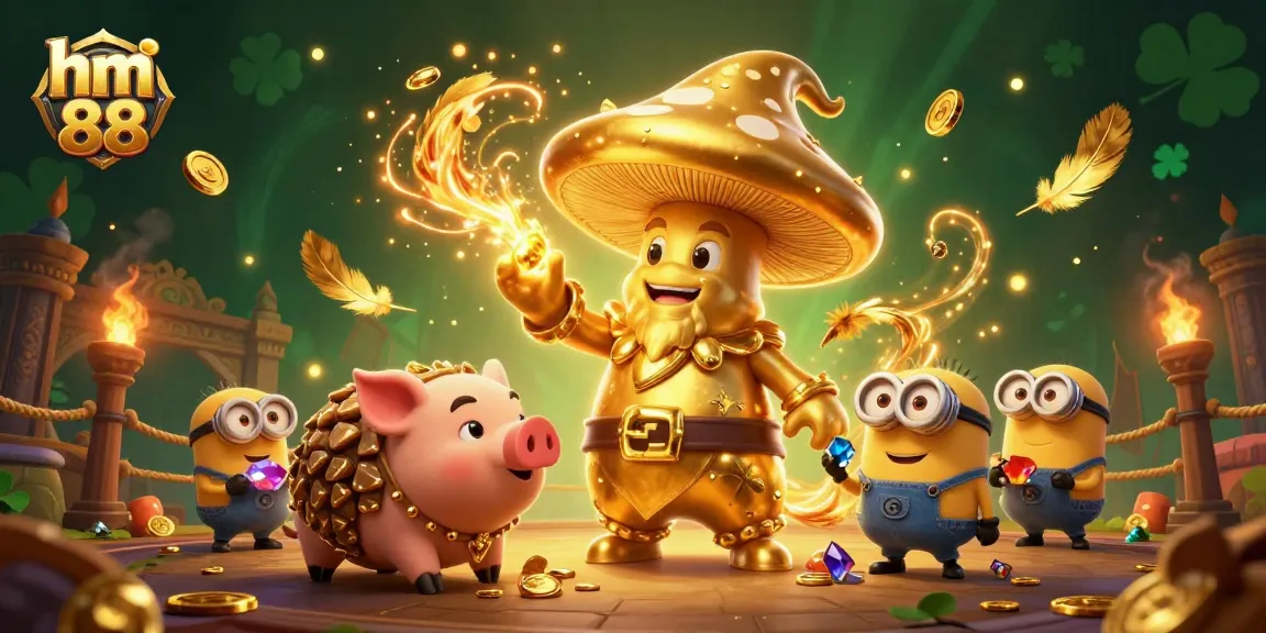 Experience thrilling gameplay with hm 88 featuring a golden mushroom wizard discovering treasures in a vibrant casino world.