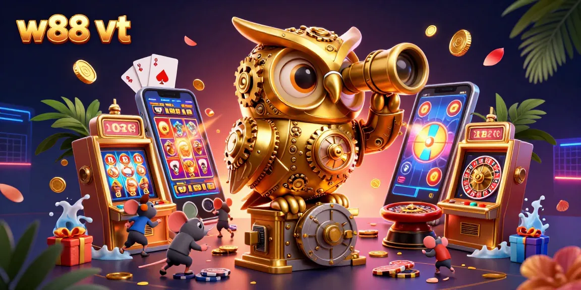 Cá cược tại W88 VT với biểu tượng cú vàng và máy slot lung linh