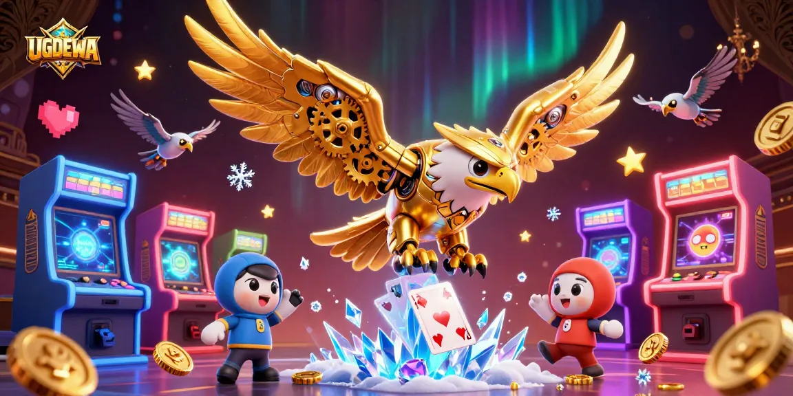 Engage with fast-paced gaming at UGDEWA, featuring a golden eagle diving through holographic cards.