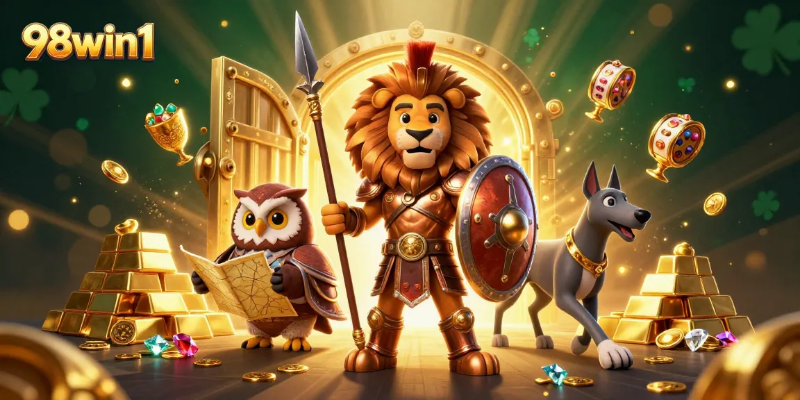 Engage in thrilling slot action with 98win1 amidst stunning treasure and vibrant casino elements.