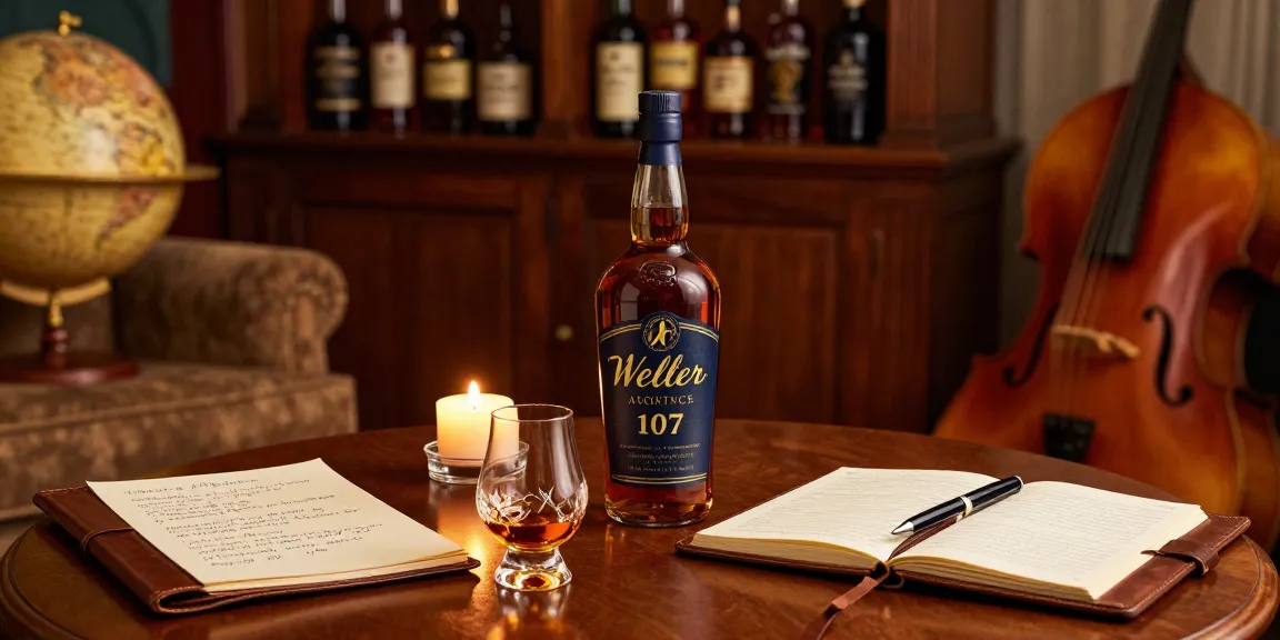 Weller Antique 107 bourbon tasting with inviting ambiance and connoisseur.