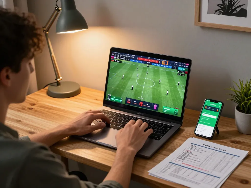 Engaged gamer reviewing strategies while placing bets at keonhacaii online.
