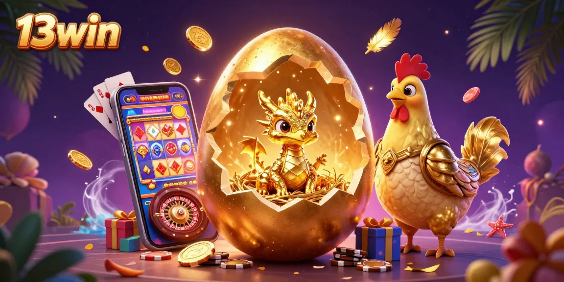 Experience thrilling gameplay at 13win with a dazzling golden dragon amidst vibrant casino elements.