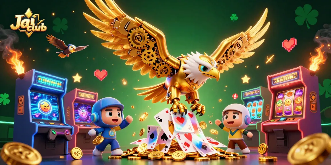 Experience thrilling wins at Jai club while a golden eagle dives through casino games.