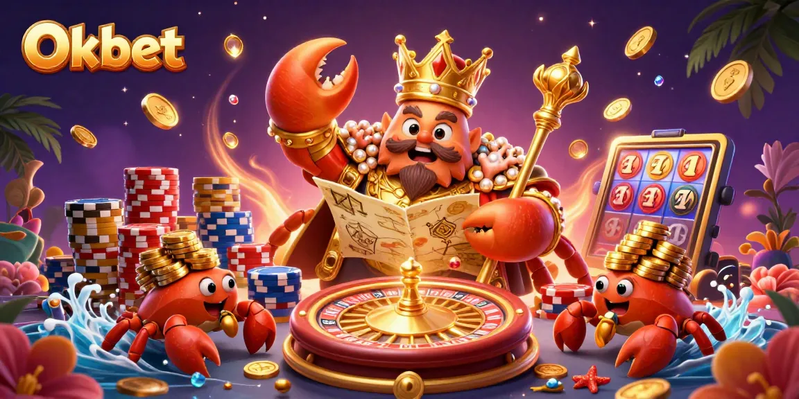 Experience the thrill of gaming with Oxbet, featuring a golden crab emperor amid sparkling casino treasures.