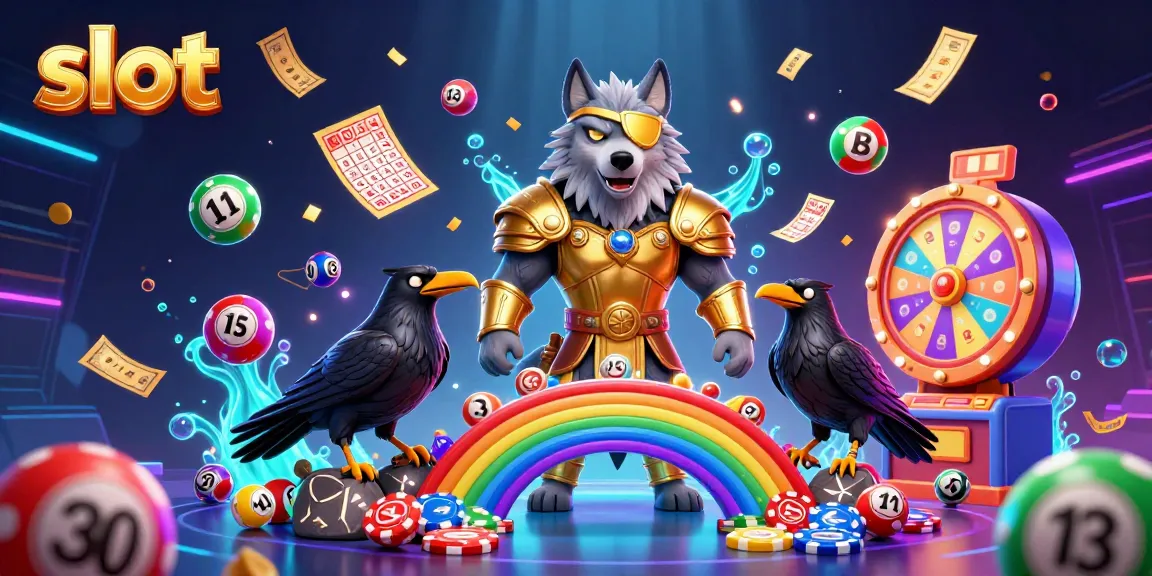 Spin slot reels with Odin and ravens amid colorful lottery elements, showcasing energetic casino atmosphere.