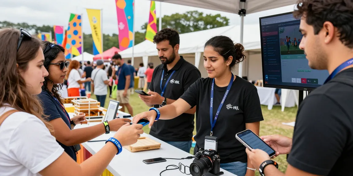 Event attendees using pulsera monedero eventos for seamless access and cashless payments.