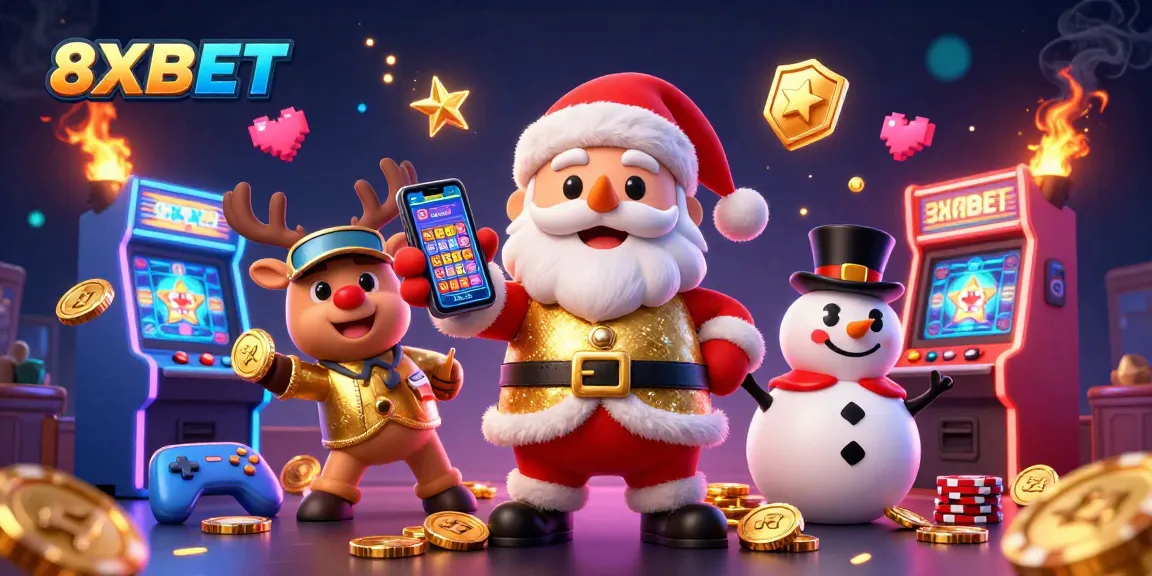 Experience the excitement of 8XBET through a festive 3D casino scene.