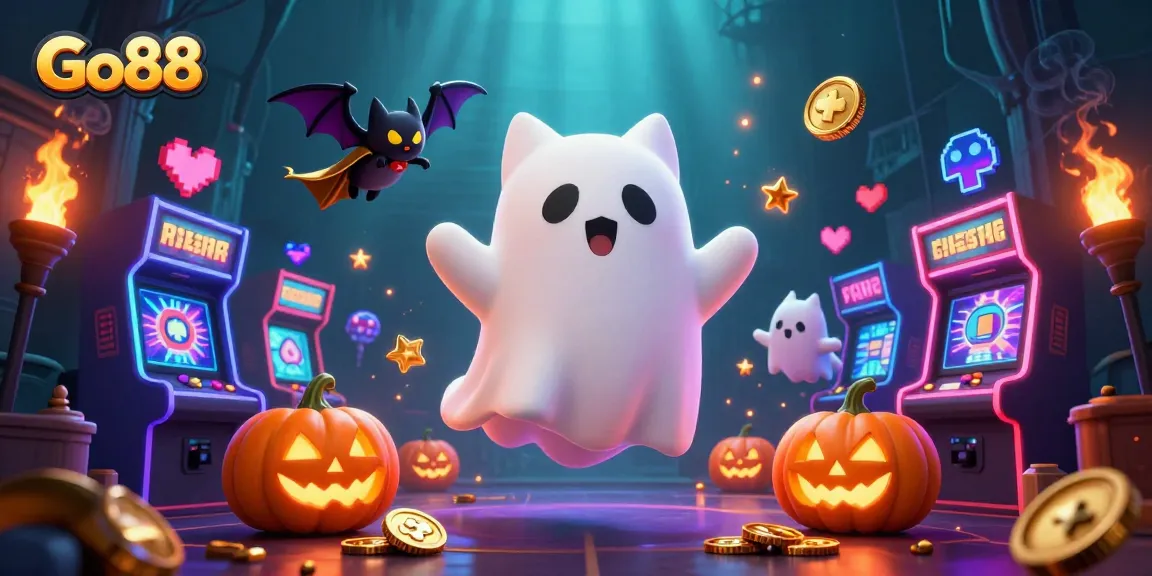 Catch thrilling Go88 moments as a friendly ghost cat navigates a haunted casino, exploring unique games.