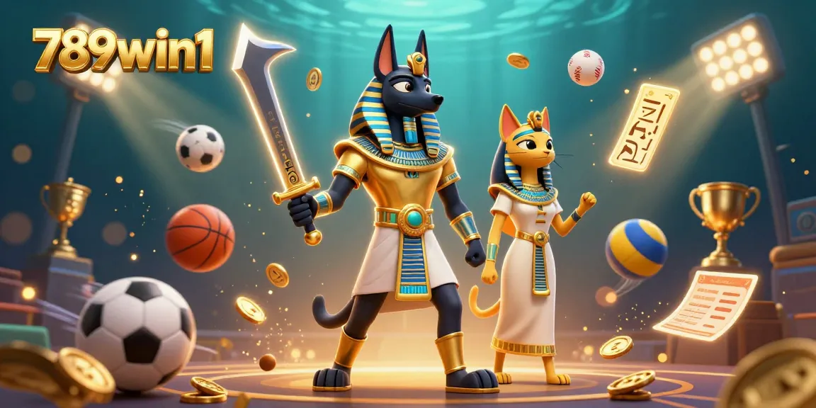 Engage with the vibrant sports betting scene at 789win1 featuring Anubis and Bastet.