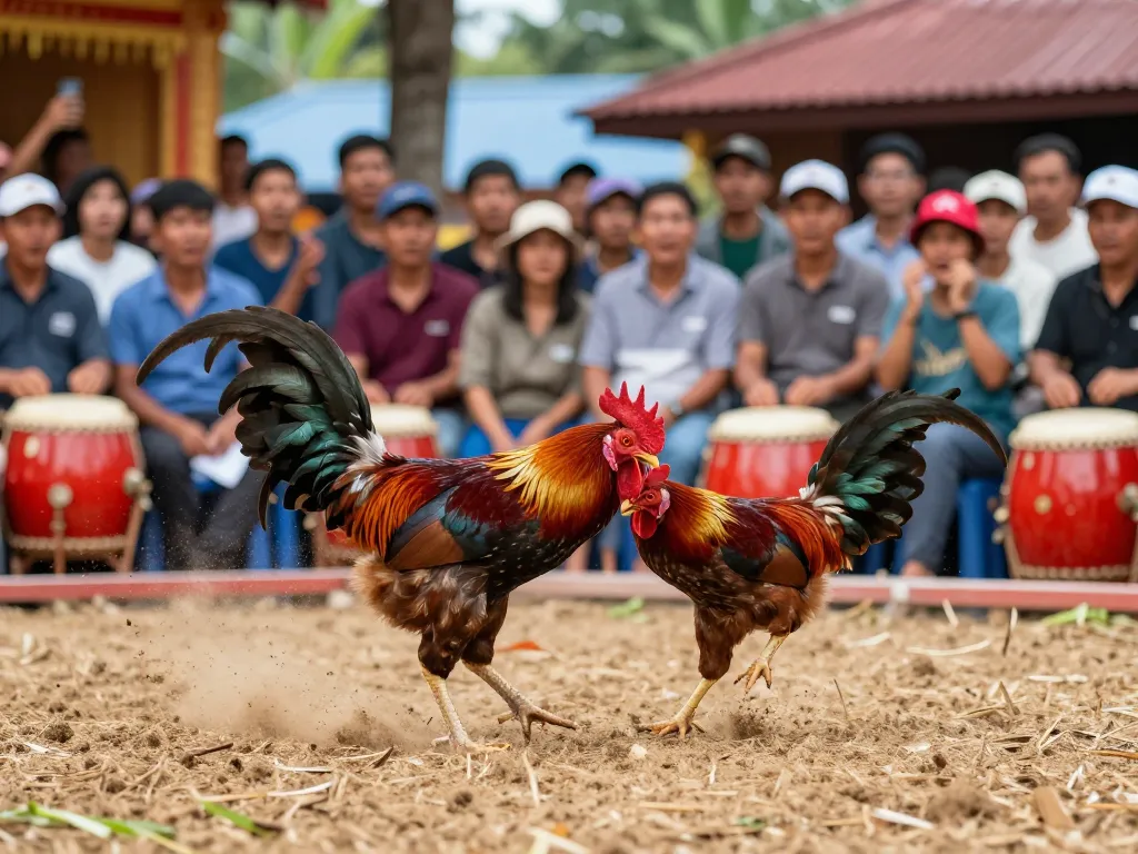 Theo dõi hành động đá gà thomo HD trực tiếp với những chú gà chiến hung dữ trong trận đấu.