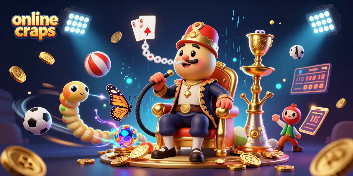 Engage with online craps as a vivid scene of a whimsical caterpillar and dynamic sports elements illustrate the thrill.