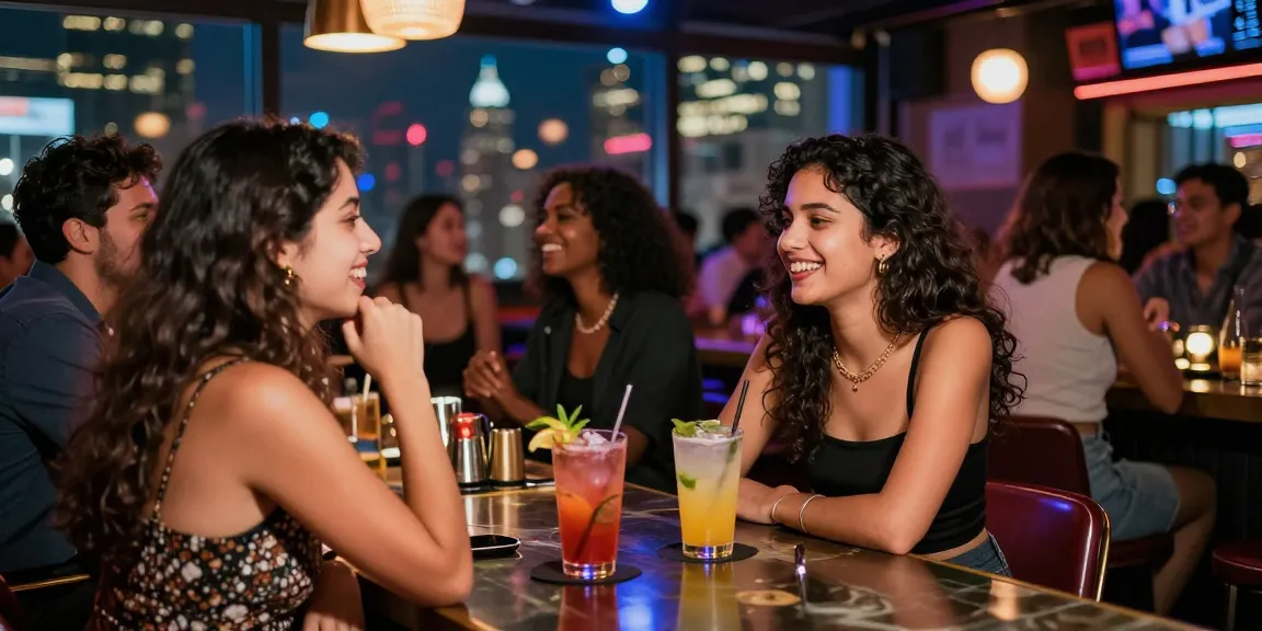Những cô gái gọi thưởng thức cocktail tại quán bar sôi động giữa đêm thành phố