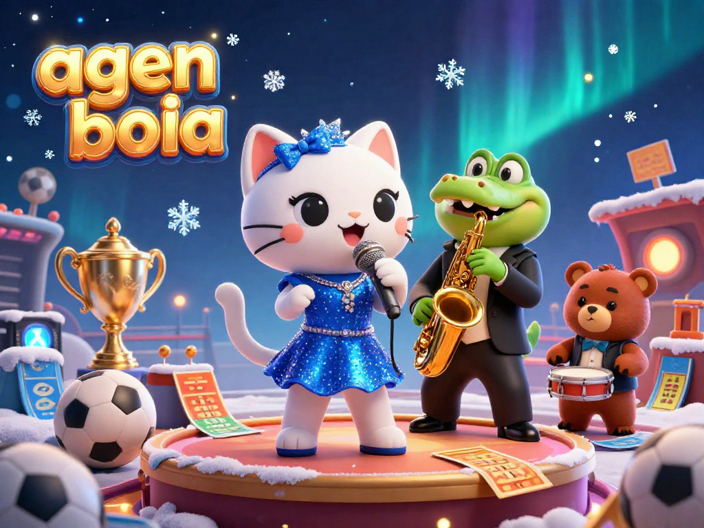 Experience exciting sports betting with agen judi bola in a vibrant casino scene featuring a jazz-singer cat, crocodile, and bear cub.