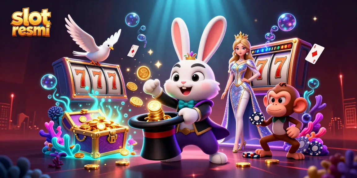 Experience thrilling wins at slot resmi with our exciting slot game scene featuring a magician and animated characters.