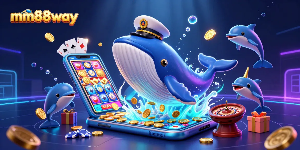 Play interactive games and win big with mm88way's colorful 3D illustration featuring dynamic casino elements.