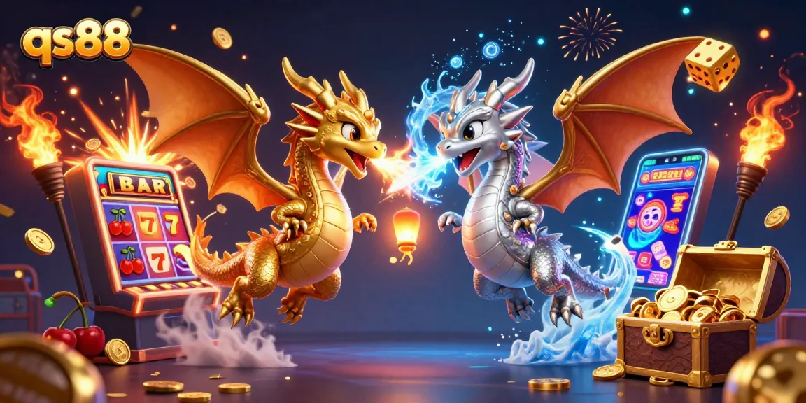 Engage with qs88's thrilling slots atmosphere featuring dynamic dragons, jackpots, and winning symbols.