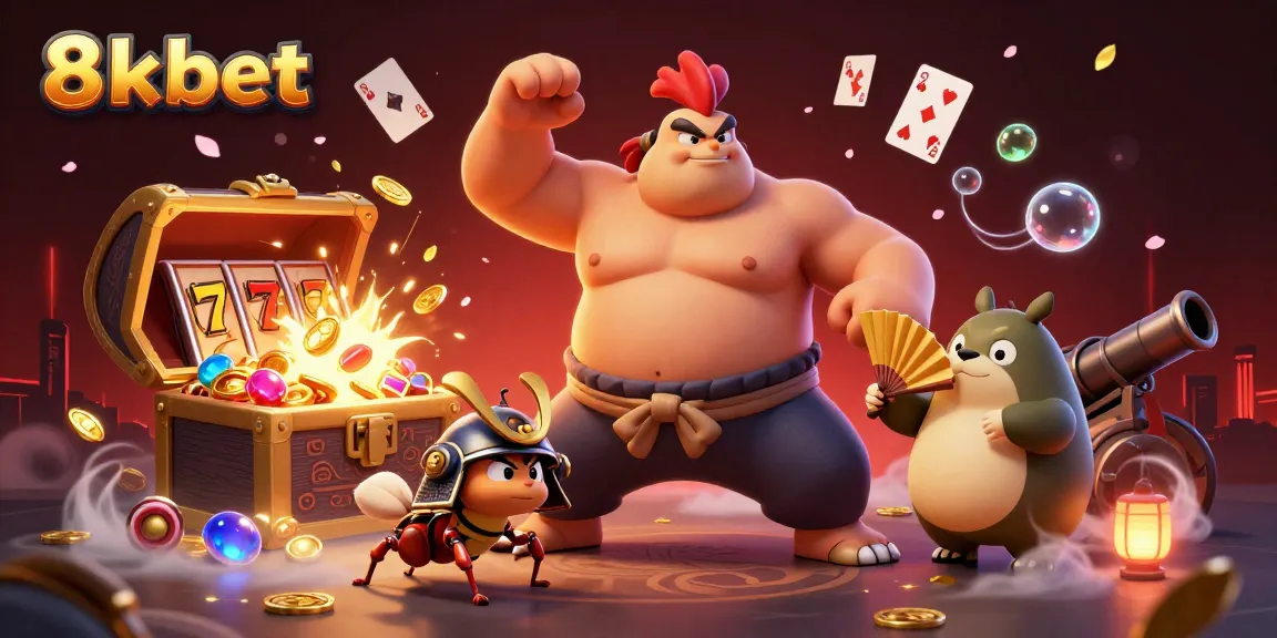 Engage with the vibrant 8xbet casino experience as the sumo rooster and samurai cricket face off.
