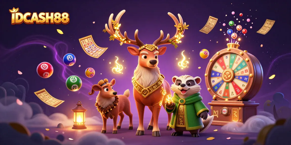 Play IDCASH88 with vibrant characters and dynamic lottery elements in an enchanting casino scene.