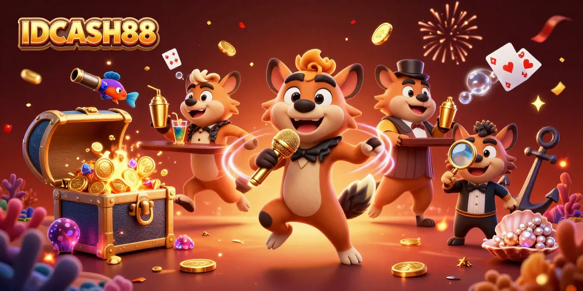 Enjoy laughs at IDCASH88 comedy casino club with lively hyenas serving drinks and entertainment.
